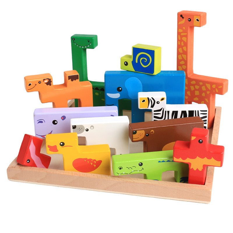 Bloques Apilables de Animales 3D de Madera