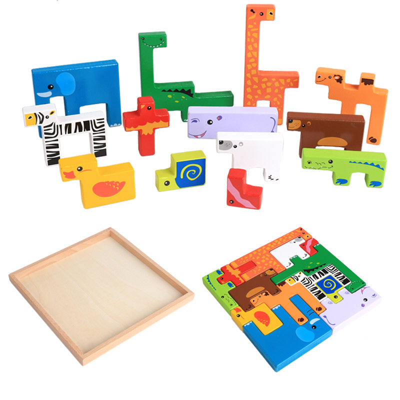 Bloques Apilables de Animales 3D de Madera