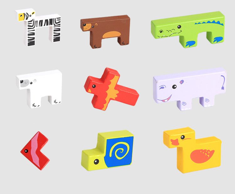 Bloques Apilables de Animales 3D de Madera
