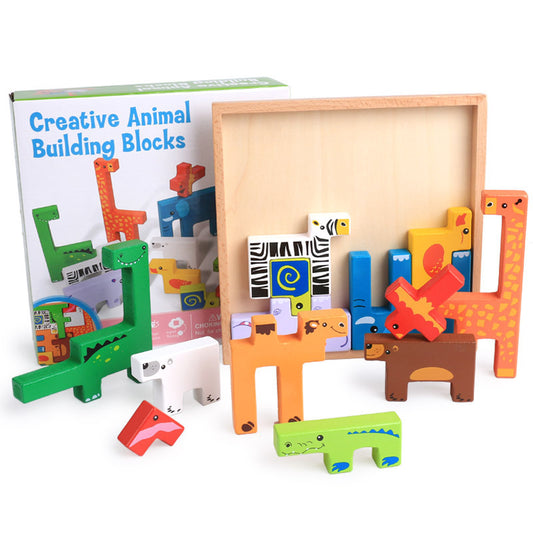 Bloques Apilables de Animales 3D de Madera