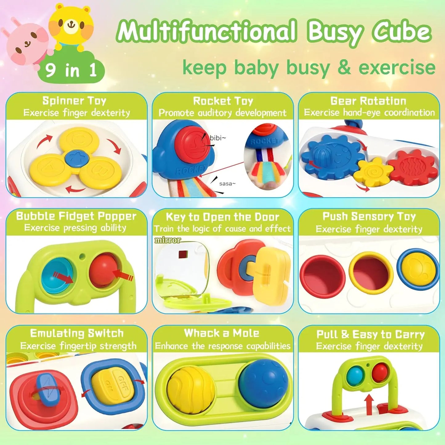 Juguetes Montessori Sensoriales 9 en 1 Busy Cube